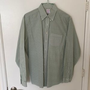 16.5” Neck 36/37” Sleeve Green Gingham Brooks Brothers Button Down Dress Shirt